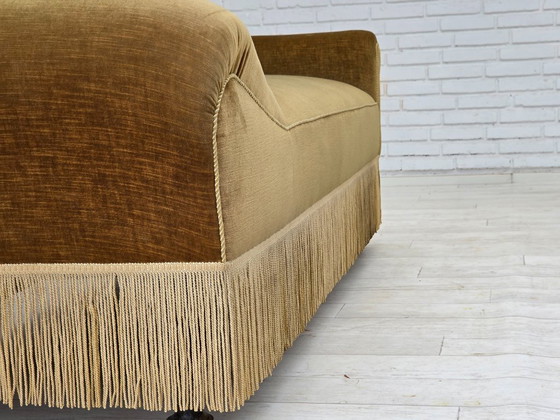 Image 1 of 1950s, 2 seater sofa/daybed, light green furniture velour, ash wood legs.