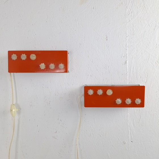 Image 1 of 2x vintage wall lamp bedside lamp orange/red Herda 70s