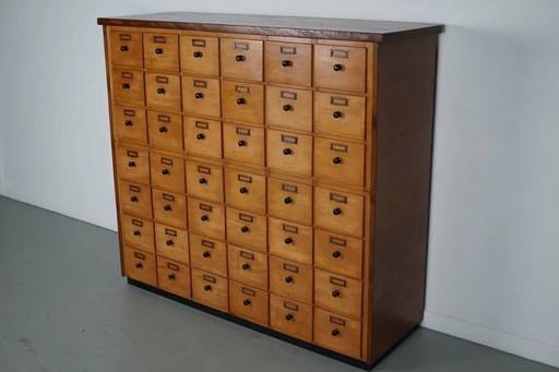 Dutch industrial beech apothecary cabinet / workshop cabinet, circa 1950s