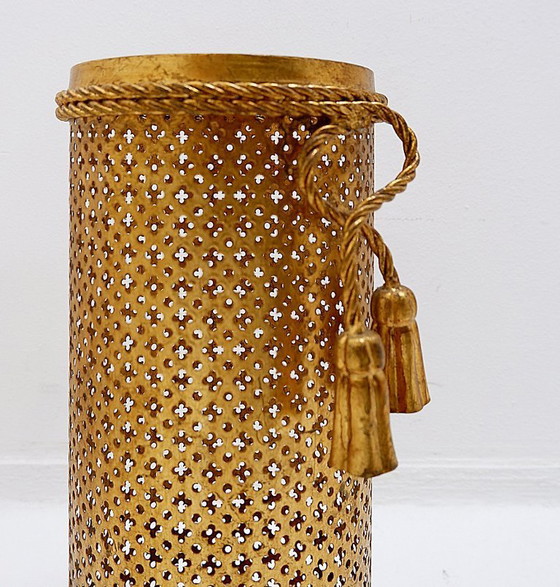 Image 1 of Portaombrelli placcato oro in stile Hollywood Regency di Li Puma, Firenze, Italia, anni '50