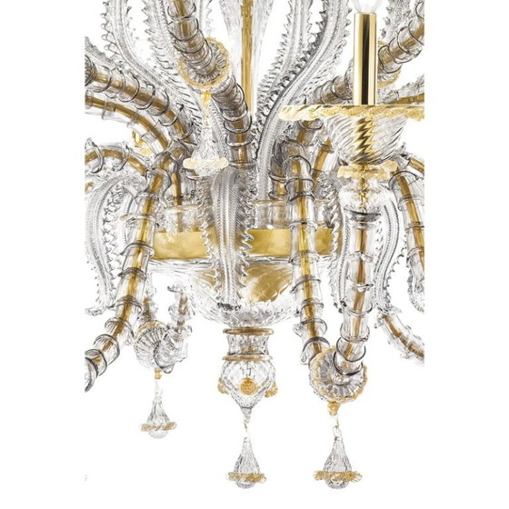 Image 1 of Eleganter, riesiger Ca’ Rezzonico Murano-Glas-Kronleuchter mit Goldakzenten und Blättern