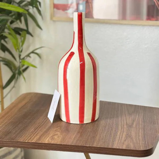 Striped red bottle artisan vase – Bohemian (photo 2 of 3)