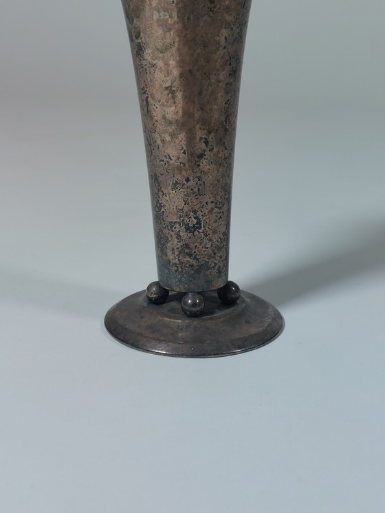 Image 1 of Beautifully patinated silver-plated table vase with ball feet, WMF Art Deco