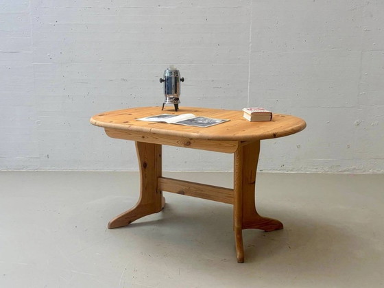 Round extendable vintage dining table made of solid pine wood, 1970s (photo 13 of 14)