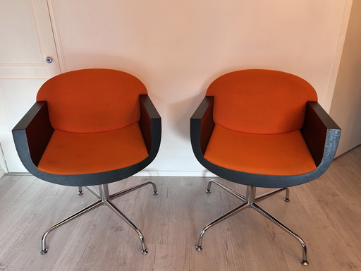 Set de 2 Billiani Design Lounge-/Vergaderstoelen – Italia – Oranje Stof