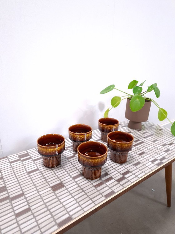 Image 1 of Juego de tazas de café de porcelana marrón acanalada CP