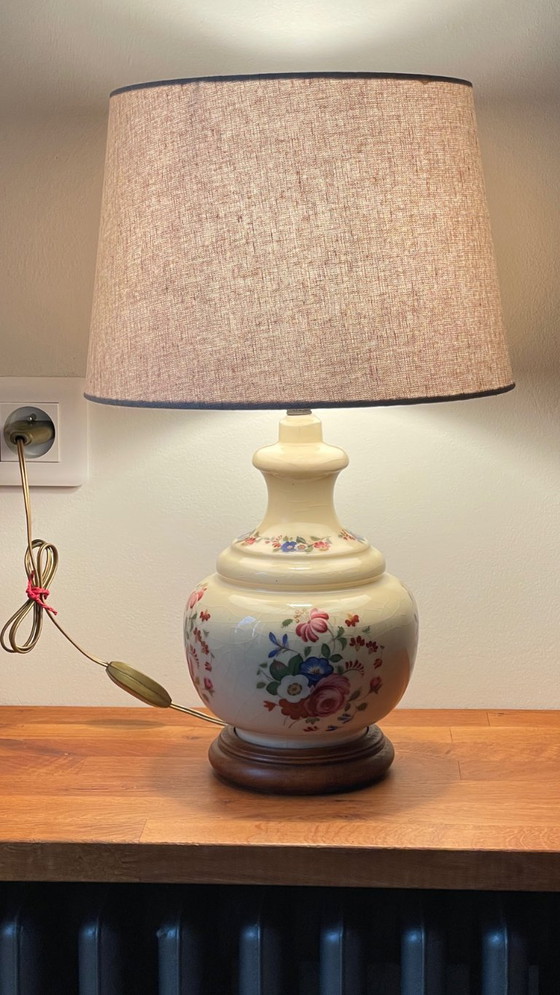 Image 1 of Vintage Ceramic Lamp with Wooden Base