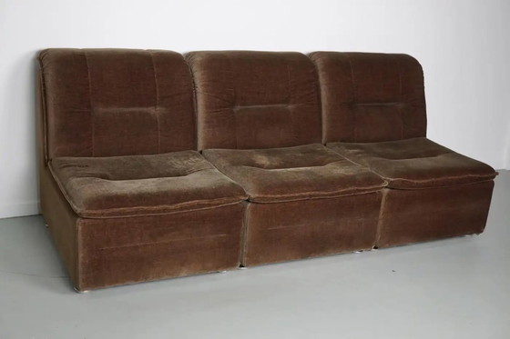 Image 1 of Vintage velvet brown/green modular sofa, 3 elements