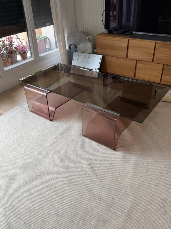 Table basse Roche Bobois Michel Dumas altuglass 1970, Tables basses, Chrome, Marron (photo 3 sur 8)