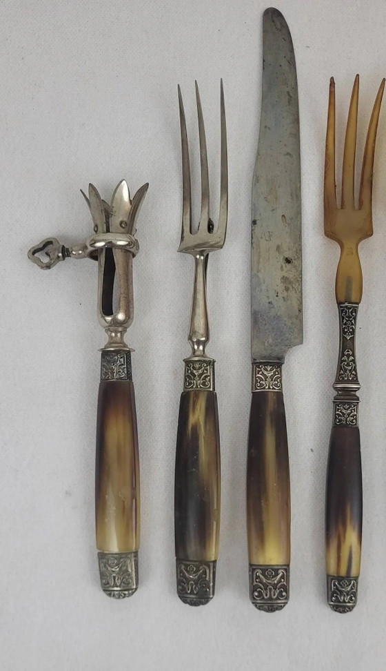 Art Deco serving cutlery with horn handle – Cutlery Sets, polished steel, Metal (photo 3 of 9)