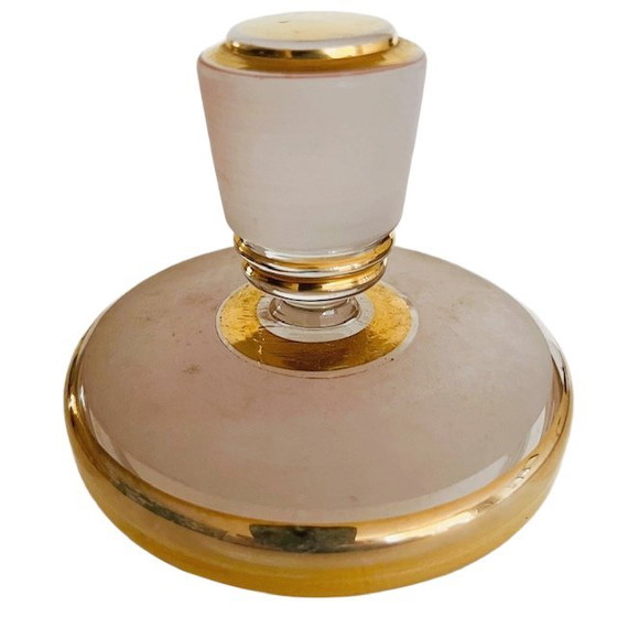 Image 1 of Scatola portacipria Art Déco in vetro rosa oro 1950