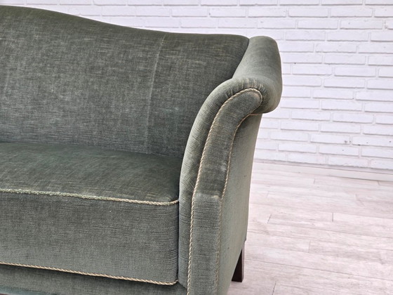 Image 1 of 1960s, 3-Seater Danish Sofa, Green Furniture Velour.