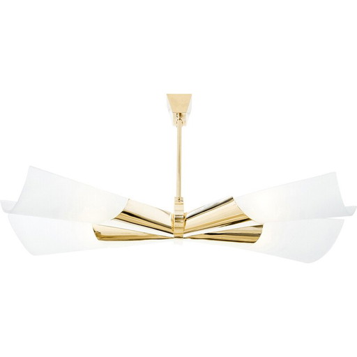 Lampe suspendue vintage en laiton et verre opalin par Max Ingrand pour Fontana Arte, 1955