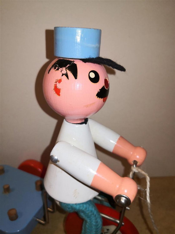 Image 1 of Rare Jouet Ancien Vilac En Bois Rétro Vintage Livreur De Lait Sur Tricycle / 60's