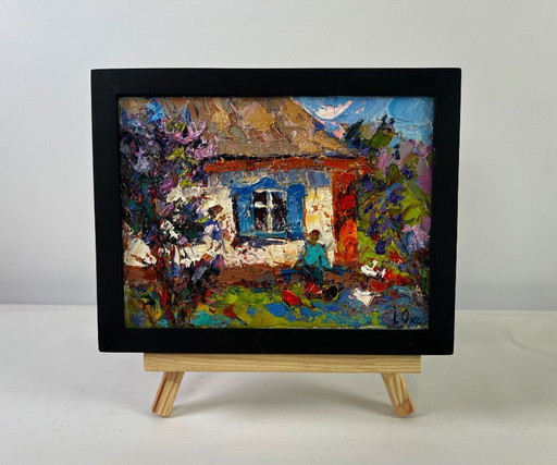 Original Oil Painting Summer House Landscape Warm in every ray and smile