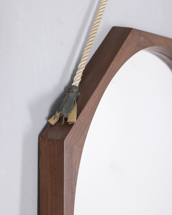 Image 1 of Vintage 70s hout en touw wandspiegel Italiaans ontwerp
