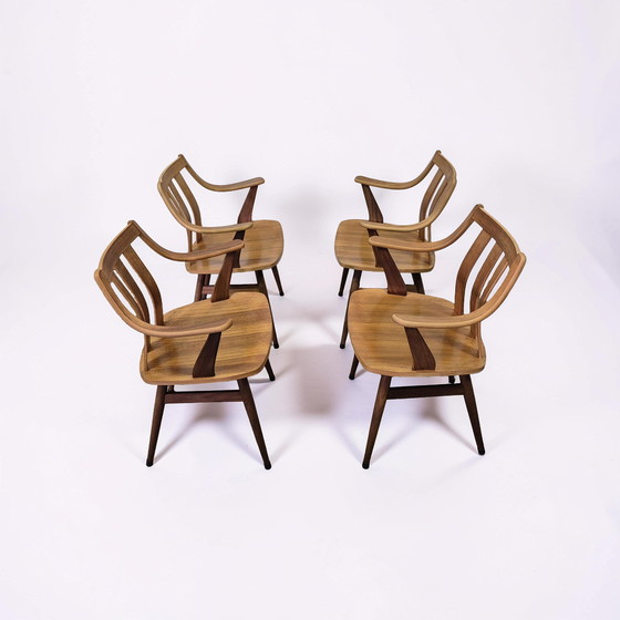 Image 1 of 4 chaises en contreplaqué style milieu du siècle, Pays-Bas, années 1960