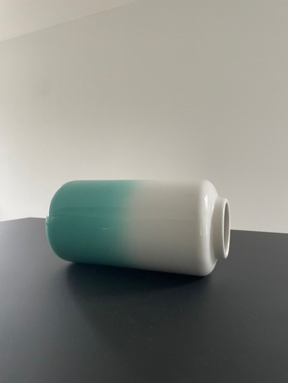Image 1 of Ceramic vase white/turquoise glossy glaze