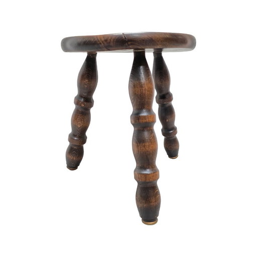 Tabouret trépied vintage en hêtre français, années 1950/60