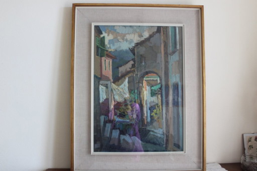 Cuadro al óleo sobre lienzo Paisaje de callejón Aldo Mari