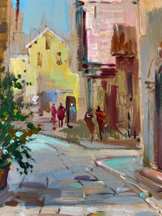 Image 1 of Original Oil Painting City Street Landscape Life between walls