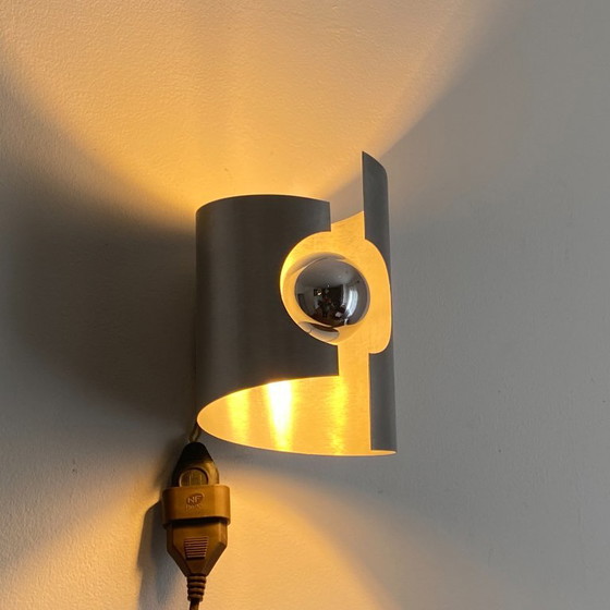 Pair of Oxar Wall lights. 1970. Brushed stainless steel., Metal, Silver (photo 6 of 7)