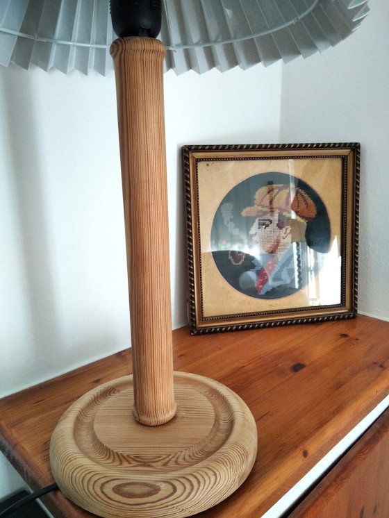 Image 1 of Vintage Wooden Table Lamp With New Pleated Lampshade, 80’s Hungary