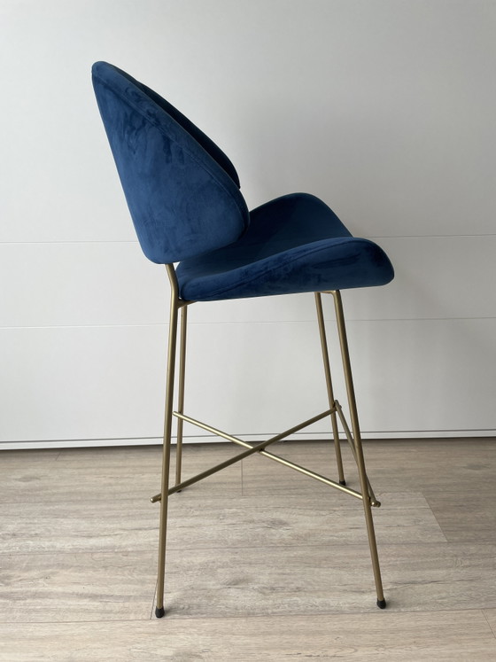 Image 1 of 2x IKER CHERI Bar Trend High Barhocker - Marineblauer Samt