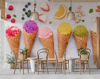 Moderni coni gelato colorati su PVC autoadesivo per la decorazione delle pareti.