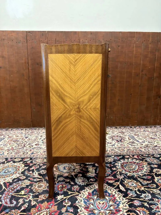 Set of Classic English Nightstand with Books and Marqueterie, Leather, Wood, Chesterfield (photo 4 of 15)