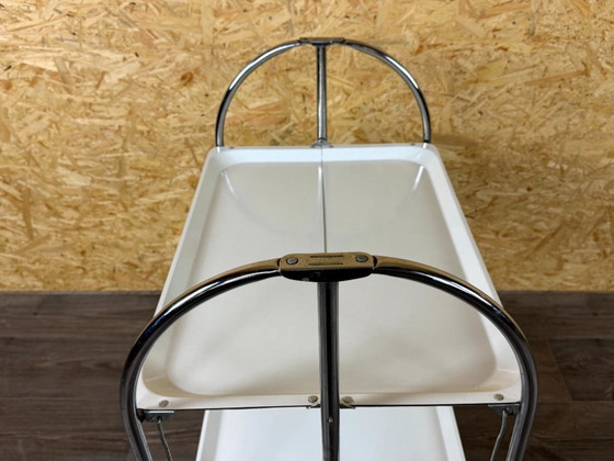 Image 1 of 1960s/70s Serving Trolley/Dinette Side Table, Space Age Design, Chrome/White