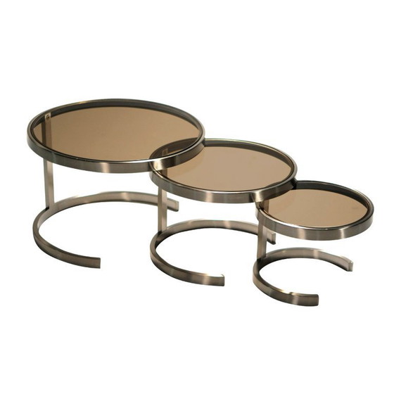 Image 1 of Tavoli di appoggio in acciaio inox e vetro fumé.