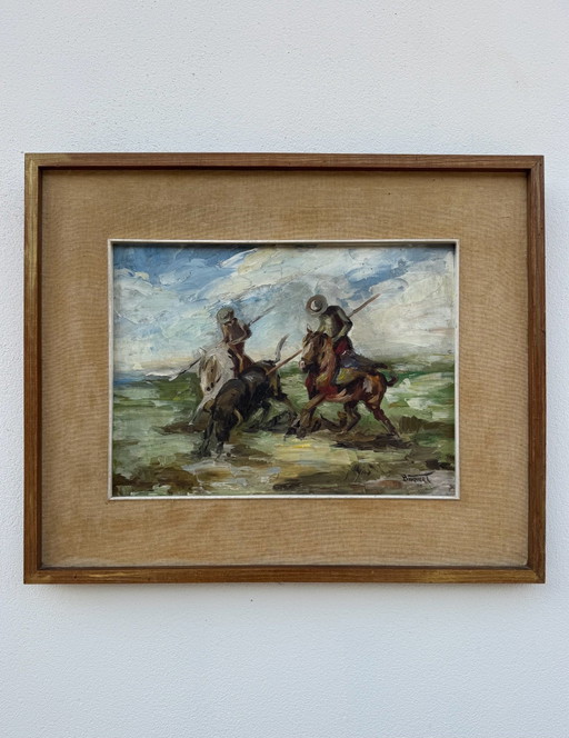 Quadro olio scena camarghese XX secolo