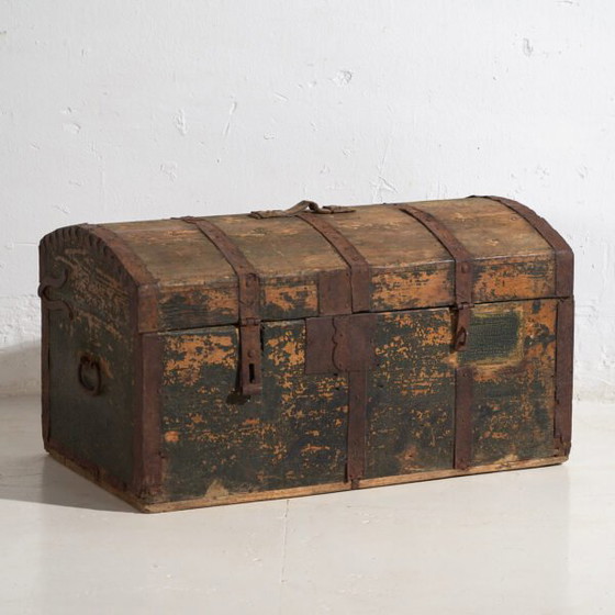 Antique painted travel trunk in pine – Central Europe, circa 1850 – Storage cabinet, Rustic (photo 5 of 40)