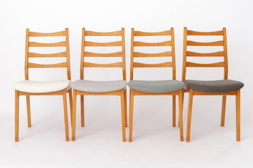 Set van 4 vintage beukenhouten eetkamerstoelen, mid-century modern, Duits jaren 60, gerestaureerde houten stoelen