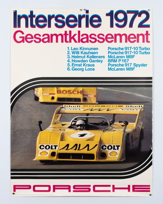 Image 1 of Porsche Interserie 1972 Gesamtklassement – Original Vintage Porsche Poster by Edgar Dambacher – Mid-Century Modern – 102x76 cm