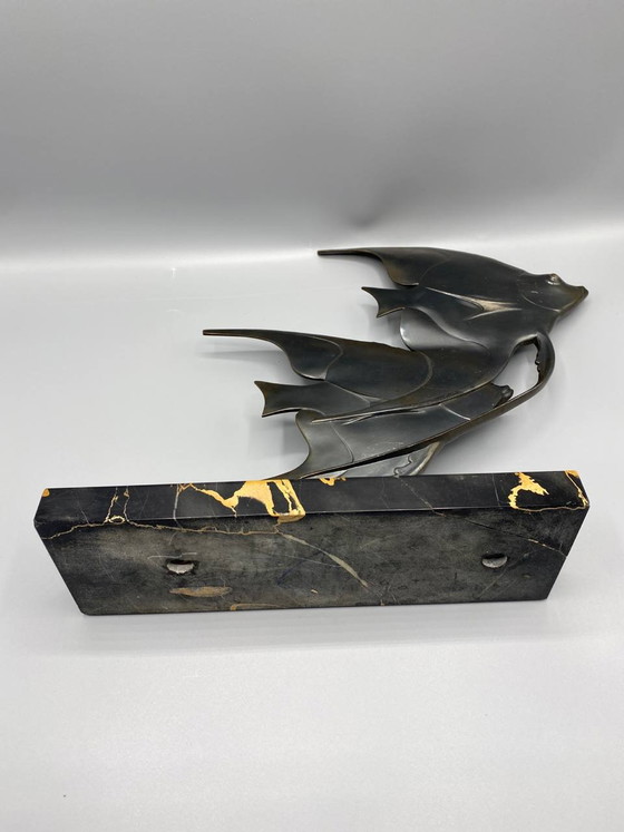 Art-déco-Skulptur – Zwei Skalarfische – Signiert M. Font – Bronze und Portoro-Marmor – Bildhauerei, Art Deco (photo 4 of 7)