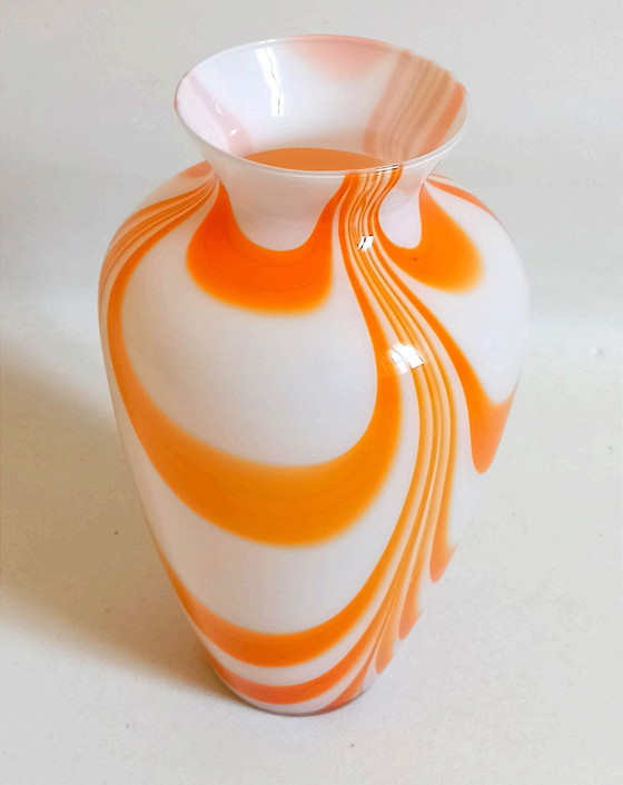 Image 1 of Murano Orange Vase By Carlo Moretti 70's Height 36 cm