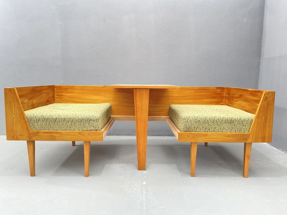 Image 1 of Divano in legno di metà secolo con tavolino laterale – Design modulare, anni '70