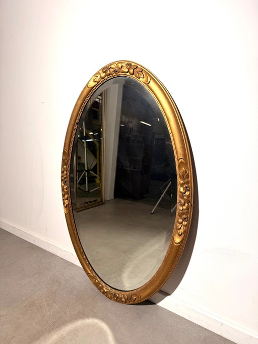 Vintage Oval Giltwood Mirror with Carved Floral Details