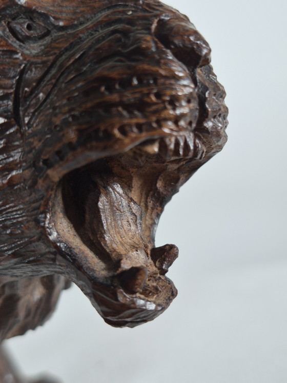 Antieke handgesneden Afrikaanse hardhouten sculptuur, dierenbeeldje: leeuw – Beeldhouwkunst, Wood (photo 5 of 15)