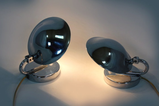 Image 1 of Bauhaus Style Chrome Bedside Table Lamps from Napako, Former Czechoslovakia, 1930s, Set of 2