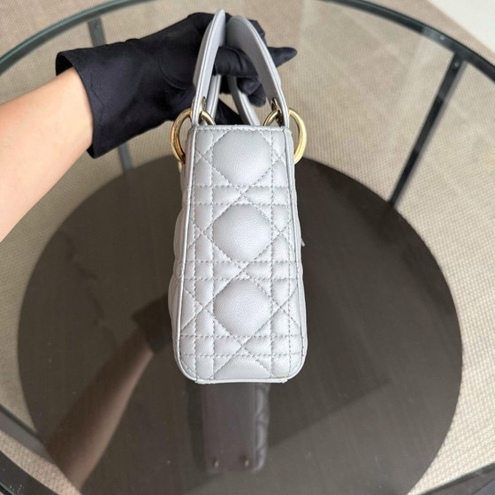 Image 1 of DIOR LADY MINI - CANNAGE LAMBSKIN GRAY GOLD HARDWARE CHAIN STRAP