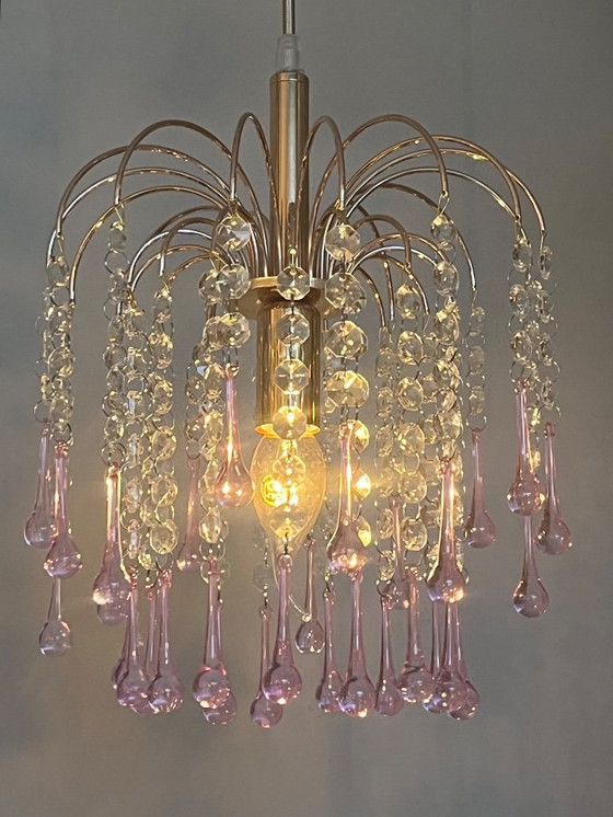 Image 1 of 2 pcs pink teardrop chandeliers pendant lights vintage