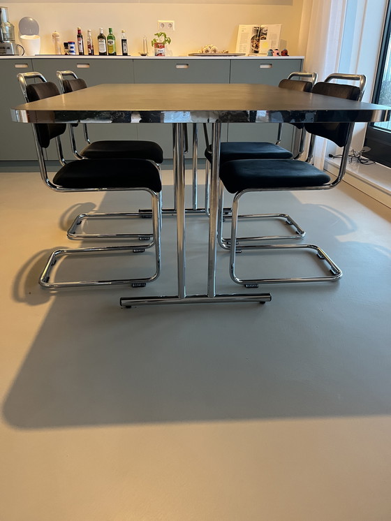 Image 1 of Table de salle à manger Tara avec plateau en linoléum noir