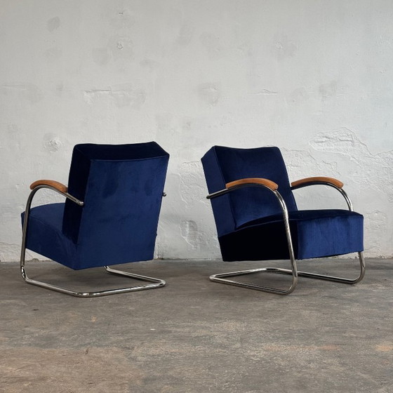 Image 1 of Pair of Tubular Steel Bauhaus Chairs by Anton Lorenz for Mucke Melder, 1930