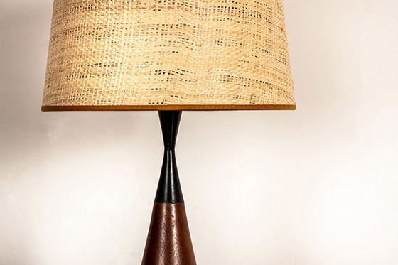 Image 1 of Large Danish keel-shaped table lamp in teak and ebony by Fog & Morup 1960.