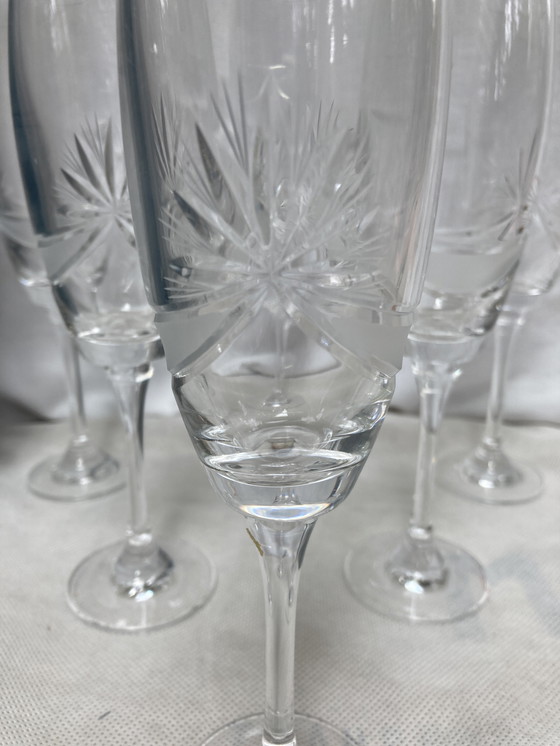 Image 1 of 6 kristallen champagneglazen Tsjechië 90'S