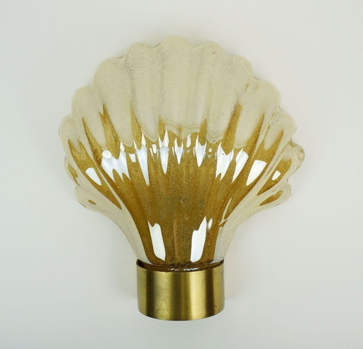 no. 1 of 2 - mid century modern SCONCE wall lamp lustrous glass shell shape hollywood regency style
