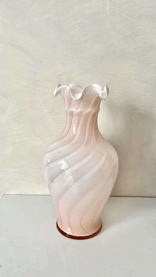 Vintage roze opaline vaas Murano jaren 70